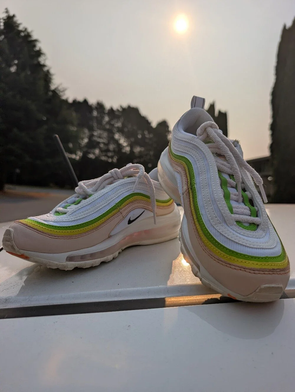 Women's 6.5 Nike Air Max 97 Sneakers - White, Green & Beige